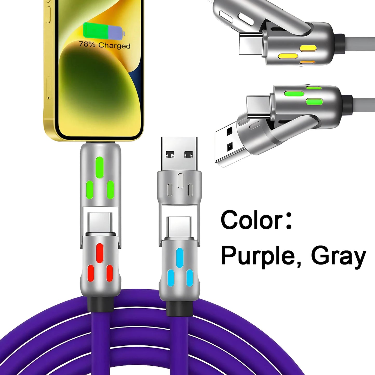 4-in-1 Multi Port Fast Charging Cable 3A USB /C to Type C/Phone