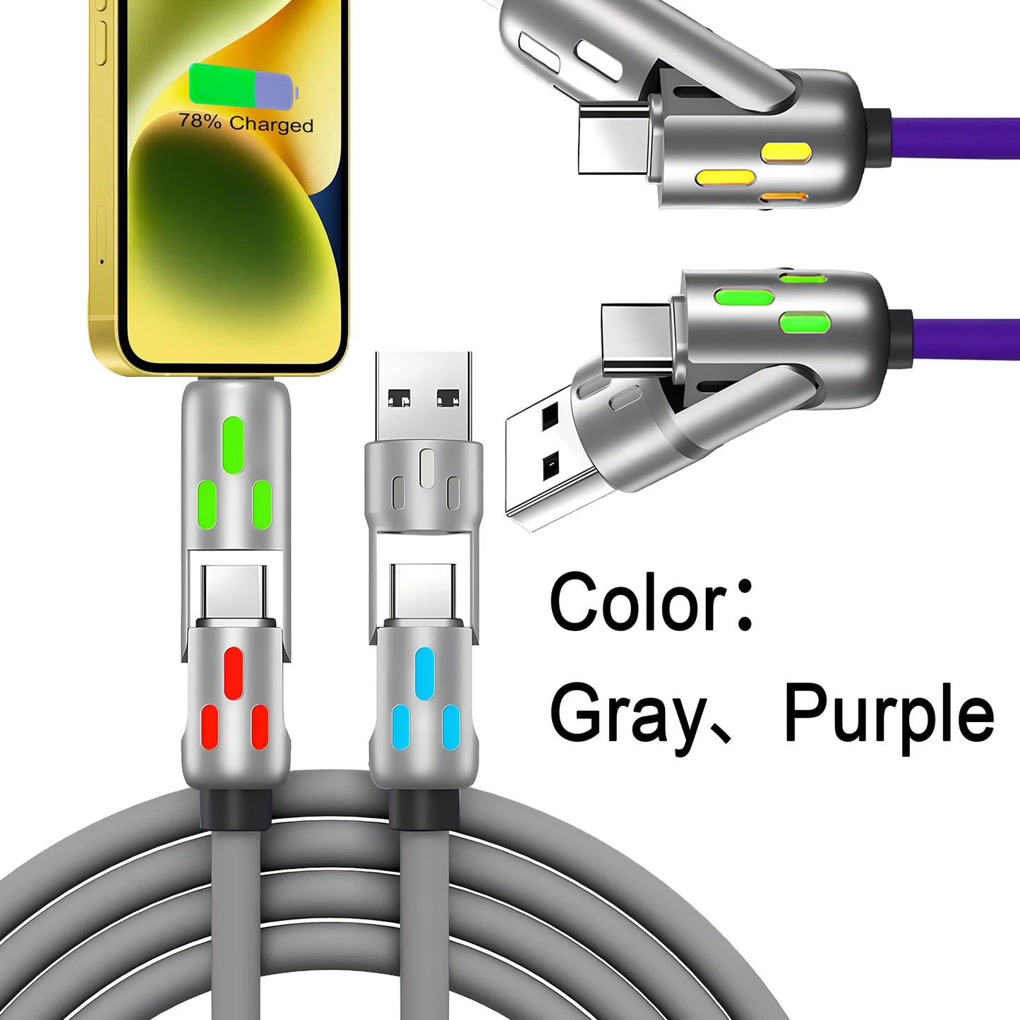 4-in-1 Multi Port Fast Charging Cable 3A USB /C to Type C/Phone